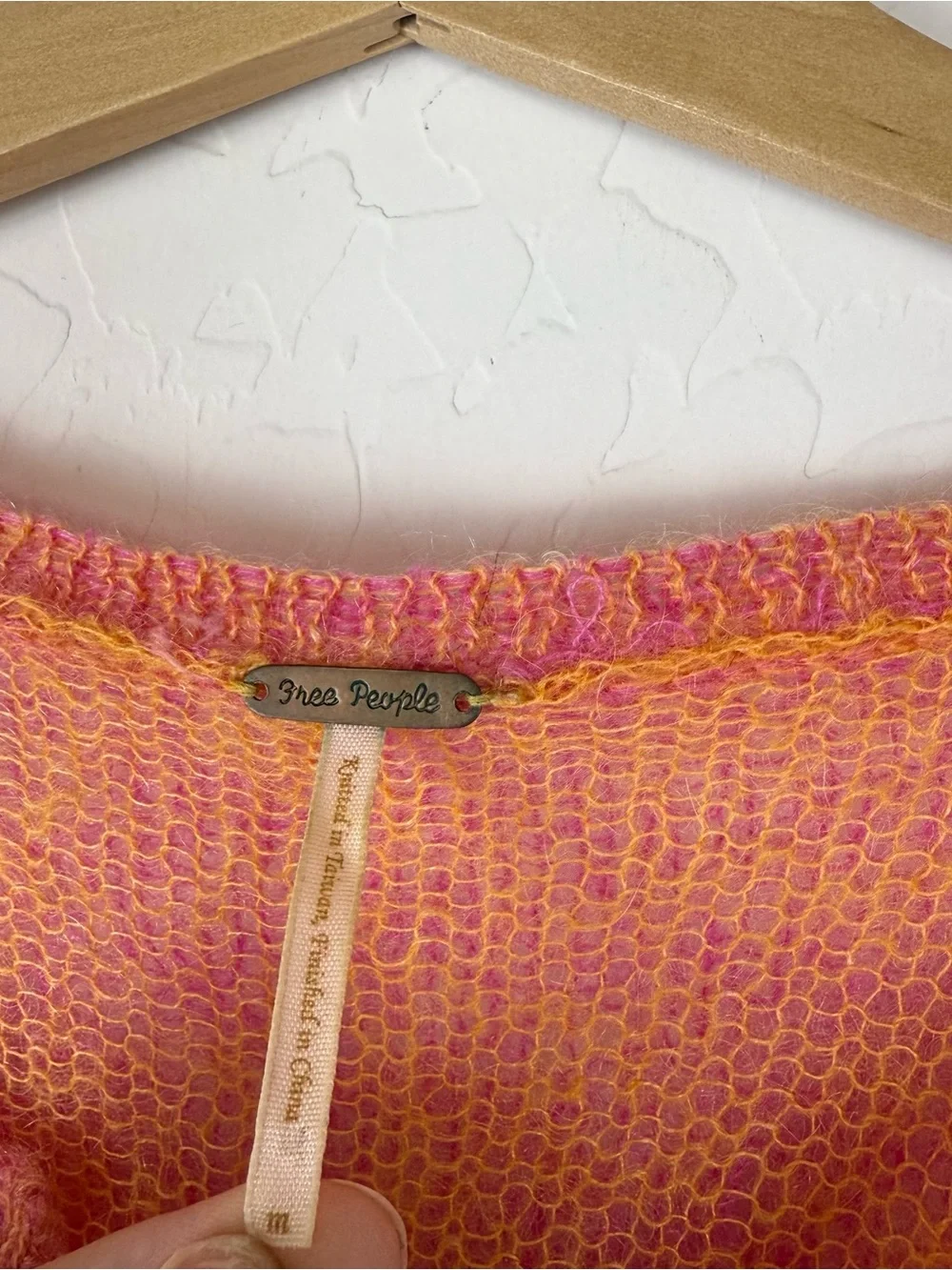 Free People Mohair Cardigan Y2k Double Knit Pink Yellow Sheer